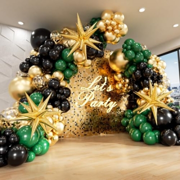FOTIOMRG Green and Gold Black Balloon Arch Kit with 3pcs Star Balloon, Emerald Forest Dark Green Bla...