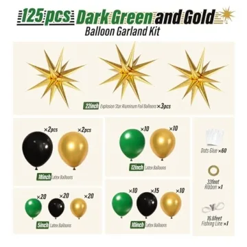 FOTIOMRG Green Gold Black Balloon Arch Kit for Parties