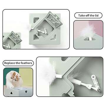 Interactive Cat Toy for Indoor，Simulated Hunting， Feather to Attract， Automatic Induction Start and Close， USB Port Charging， 4PCS to Replace The Feathers (Green)