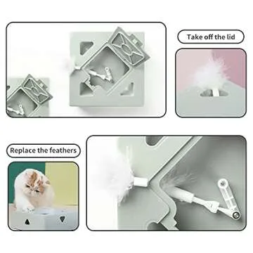 Interactive Indoor Cat Toy with Feather Replacements and USB Charging