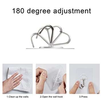 Adhesive Wall Hooks,20 Pieces Waterproof Oilproof Bathroom and Kitchen Heavy Duty Adhesive Hooks, Tr...