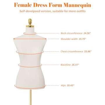 SHAREWIN Mannequin Torso Dress Form 40.55-73.23 Inch Height Adjustable Female Model Display Mannequin Body with Metal Bracket and Rectangular Base for Sewing Dressmakers Dress Jewelry Display, Beige