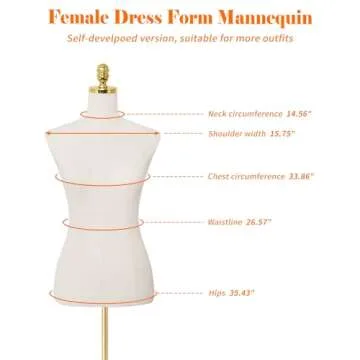SHAREWIN Mannequin Torso Dress Form 40.55-73.23 Inch Height Adjustable Female Model Display Mannequin Body with Metal Bracket and Rectangular Base for Sewing Dressmakers Dress Jewelry Display, Beige