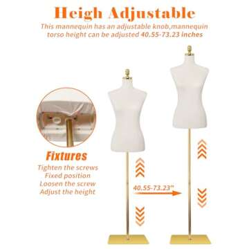 SHAREWIN Mannequin Torso Dress Form 40.55-73.23 Inch Height Adjustable Female Model Display Mannequin Body with Metal Bracket and Rectangular Base for Sewing Dressmakers Dress Jewelry Display, Beige