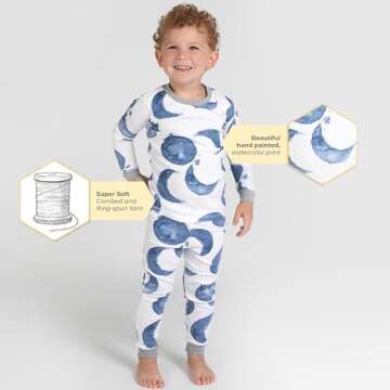 Burt's Bees Baby baby boys Pajamas, Tee and Pant 2-piece Pj Set, 100% Organic Cotton Pajama Set, Indigo Hello Moon, 5T US