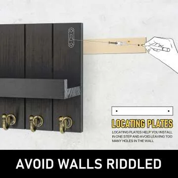 Rebee Vision Decorative Farmhouse Key Holder for Wall - Modern Key Racks for Wall Decor Living Room and Mail Organizer with Shelf for Apartment Essentials - Home Decor Aesthetic (Stylish Black)