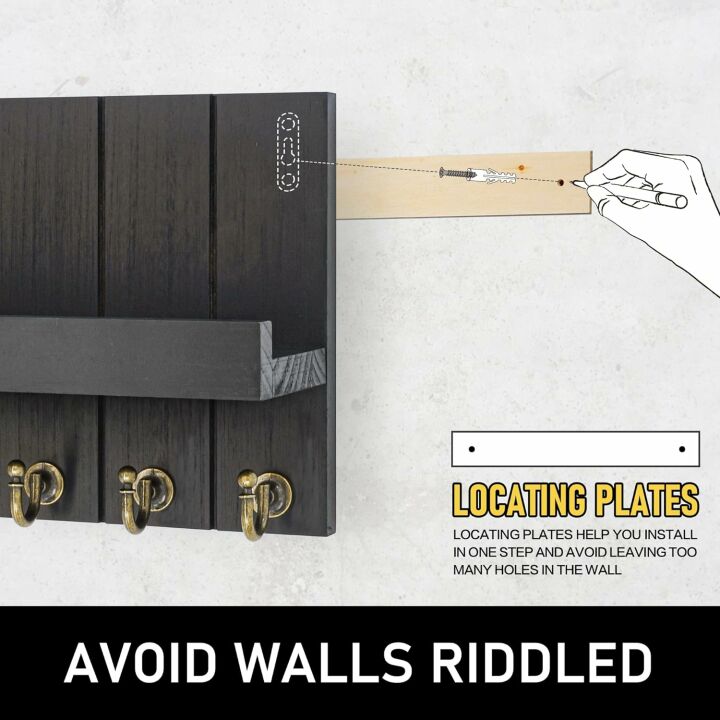 Rebee Vision Decorative Farmhouse Key Holder for Wall - Modern Key Racks for Wall Decor Living Room and Mail Organizer with Shelf for Apartment Essentials - Home Decor Aesthetic (Stylish Black)