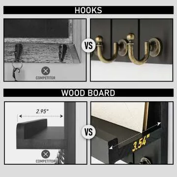 Rebee Vision Decorative Farmhouse Key Holder for Wall - Modern Key Racks for Wall Decor Living Room and Mail Organizer with Shelf for Apartment Essentials - Home Decor Aesthetic (Stylish Black)