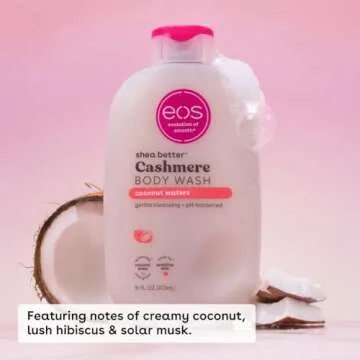 eos Shea Better Cashmere Body Wash, Coconut Waters, Moisturizing and Nourishing, pH Balanced Creamy Gel Formula, Paraben & Phthalate Free, Sensitive Skin,16 fl oz