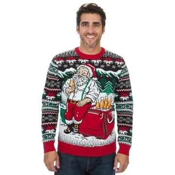 The Ugly Sweater Co. Ugly Christmas Sweater for Holiday Fun Tacky Unisex Design, Perfect Snug Fit Breathable Crewneck (Black - Cheers Santa, X-Large)