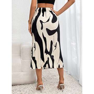 Verdusa Women's High Waist Graphic Print A Line Pleated Long Skirt Black White M