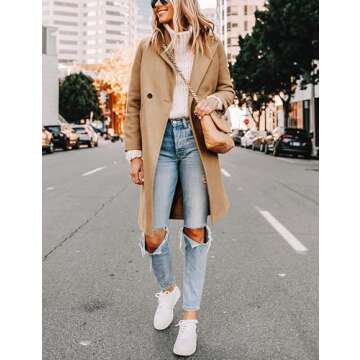 Hooever Women's Winter Wool Coat Casual Notch Lapel Single-Breasted Peacoat(khaki-M01)