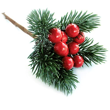 Red Berry Picks Evergreen Wreath Picks & Pine Branches Artificial for Christmas Crafts & Winter Berr...