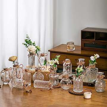 Wookgreat Glass Bud Vase Set of 15, Small Clear Bud Vases in Bulk for Flowers, Vintage Vases for Cen...