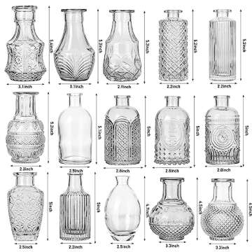 Wookgreat Glass Bud Vase Set of 15, Small Clear Bud Vases in Bulk for Flowers, Vintage Vases for Centerpieces, Mini Glass Vase Assorted for Rustic Wedding,Floral Arrangements,Home Table Decorations