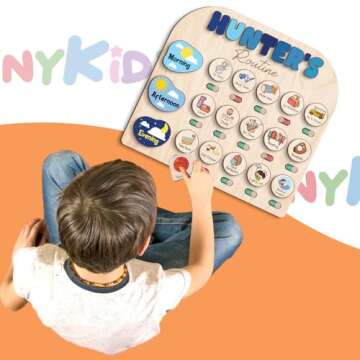 TinyKidz Daily Routine for Toddlers 13x14", Kids Checklist Board, Daily Responsibility Chart for Boy...