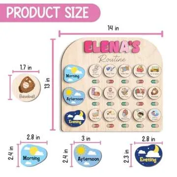 TinyKidz Daily Routine for Toddlers 13x14", Kids Checklist Board, Daily Responsibility Chart for Boys Girls, Wooden Routine Chart for Kids