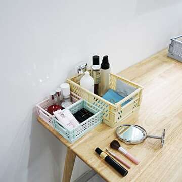 Medium Plastic Baskets for Shelf Storage Organizing Durable and Reliable Folding Storage Crate Ideal for Home Kitchen Classroom and Office Organization, Bathroom Storage Blue (9.8 x 6.5 x 3.8 inches)