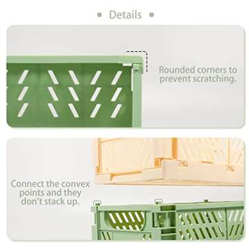 Medium Plastic Baskets for Shelf Storage Organizing Durable and Reliable Folding Storage Crate Ideal for Home Kitchen Classroom and Office Organization, Bathroom Storage Blue (9.8 x 6.5 x 3.8 inches)