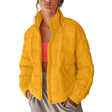 Aiopr Women's Oversized Lightweight Down Coat Long Sleeve Zip Packable Short Puffer Jackets