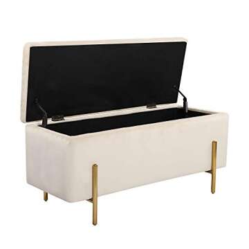 NOBPEINT 43 inches Velvet Storage Ottoman Bench, Upholstered Bed End Bench Storage Chest with Metal Legs, Beige
