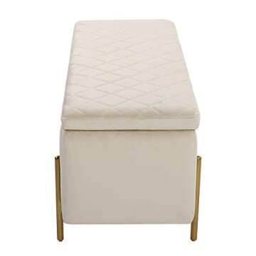 NOBPEINT 43 inches Velvet Storage Ottoman Bench, Upholstered Bed End Bench Storage Chest with Metal Legs, Beige