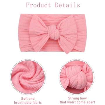 CÉLLOT 10 Colors Super Stretchy Soft Knot Baby Girl Headbands with Hair Bows Nylon Head Wrap For Newborn Baby Girls Infants Toddlers Kids