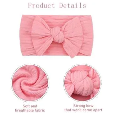 CÉLLOT 10 Colors Super Stretchy Soft Knot Baby Girl Headbands with Hair Bows Nylon Head Wrap For Newborn Baby Girls Infants Toddlers Kids