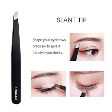 FIXBODY Tweezers Set 5-Piece - Professional Stainless Steel Tweezers with Curved Scissors, Best Precision Tweezer for Eyebrows, Splinter & Ingrown Hair Removal with Leather Travel Case