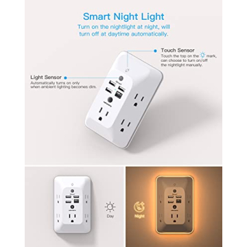 Smart Outlet Extender & USB Charger with Night Light