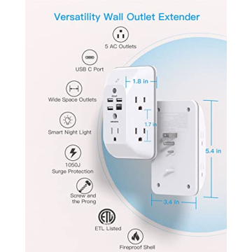 Smart Outlet Extender & USB Charger with Night Light