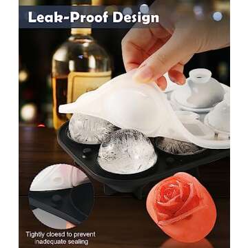 2Pack Silicone Square and Round Ice Cube Trays - Sphere, Rose, Diamond Molds for Whiskey, Cocktails & DIY