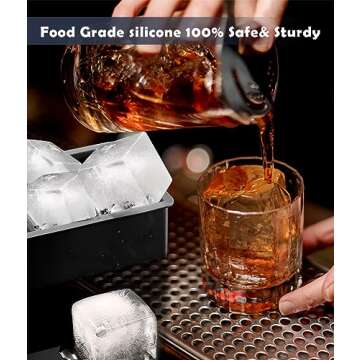 2Pack Silicone Square and Round Ice Cube Trays - Sphere, Rose, Diamond Molds for Whiskey, Cocktails & DIY