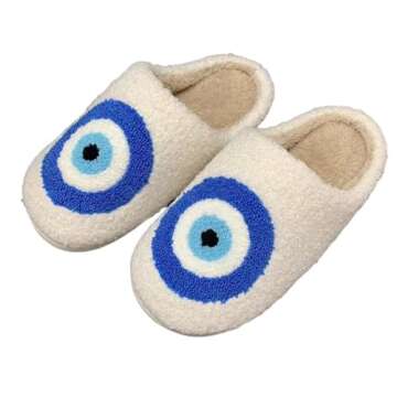 OTELUXS Evil Eyes Slippers For Women Strawberry Slippers Memory Foam Cowboy Cowgirl Hat And Boot Slippers Slip On House Shoes Evil Eyes 43-44