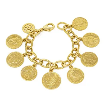 Ben-Amun Jewelry 24k Gold Bracelet, French Coins Charms Bohemian Vintage Jewelry for Women