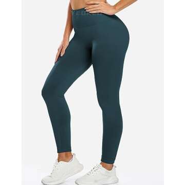 YEOREO Women Workout Leggings Seamless High Waisted Contour Yoga Pants Dark Green