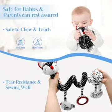 Car Seat Toys Baby Toys 0-3 Months Infant Toys Spiral Stroller Toys, Newborn Toys Black and White Baby Toys, High Contrast Baby Toys for Crib Mobile, Baby Toys Gift for 0 3 6 9 12 Months Girls Boys
