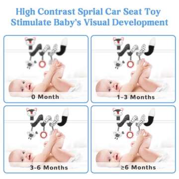 Car Seat Toys Baby Toys 0-3 Months Infant Toys Spiral Stroller Toys, Newborn Toys Black and White Baby Toys, High Contrast Baby Toys for Crib Mobile, Baby Toys Gift for 0 3 6 9 12 Months Girls Boys