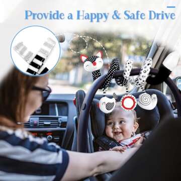 Car Seat Toys Baby Toys 0-3 Months Infant Toys Spiral Stroller Toys, Newborn Toys Black and White Baby Toys, High Contrast Baby Toys for Crib Mobile, Baby Toys Gift for 0 3 6 9 12 Months Girls Boys