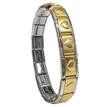 Dolceoro SB-008, Raised Gold Heart Satin Matte Italian Modular Starter Charm Bracelet, 9mm Wide Stai...