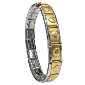 Dolceoro SB-008, Raised Gold Heart Satin Matte Italian Modular Starter Charm Bracelet, 9mm Wide Stai...