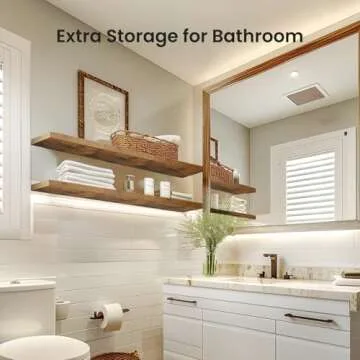 AMADA HOMEFURNISHING Floating Shelves, Wall Shelves for Bathroom/Living Room/Bedroom/Kitchen Decor, Decor Shelf with Invisible Brackets Set of 3, Rustic Brown - AMFS07V