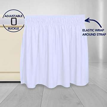 PureFit Wrap Around Ruffled Bed Skirt with Adjustable Elastic Belt - 18 Inch Drop Easy to Put On, Wrinkle Free Bedskirt Dust Ruffles, Frame Cover for Queen, King and C-King Size Beds, White