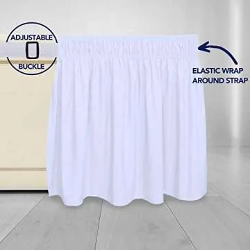 PureFit Wrap Around Ruffled Bed Skirt with Adjustable Elastic Belt - 18 Inch Drop Easy to Put On, Wrinkle Free Bedskirt Dust Ruffles, Frame Cover for Queen, King and C-King Size Beds, White