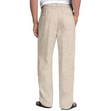 COOFANDY Men's Linen Pants Elastic Waist Yoga Pants Drawstring Lounge Big and Tall Pants Khaki (Khak...