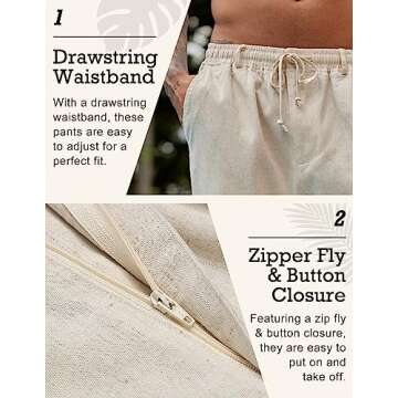 COOFANDY Men's Linen Pants Elastic Waist Yoga Pants Drawstring Lounge Big and Tall Pants Khaki (Khaki, M)