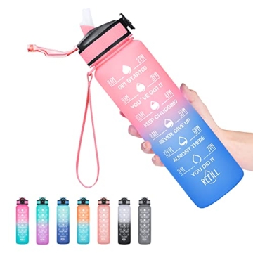 Hyeta 32 oz Water Bottles with Times to Drink and Straw, Motivational Water Bottle with Time Marker,...