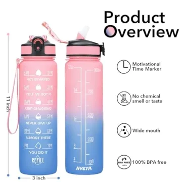 Hyeta 32 oz Motivational Water Bottle with Time Markers