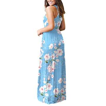 GRECERELLE Women's Summer Fashion Sleeveless Racerback Loose Dress Floral Print Casual Long Maxi Dre...