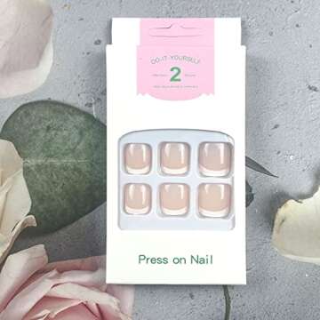 AIDVPOD 24Pcs Press on Toenails Fake Toe Nail Nude White French Tip Sticker with Glue Summer Full Co...